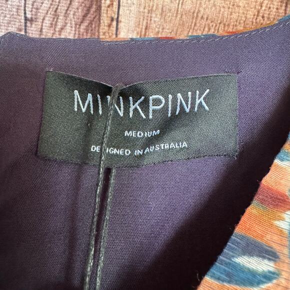 Minkpink Dress Whilla Tiered Mini Navy/Multi Paisley Babydoll Mini Medium NWT - Picture 7 of 9